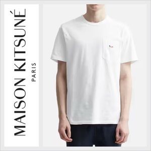 Maison Kitsune Sz M Tricolor Fox Patch Classic Pocket Tee-Shirt white Cotton